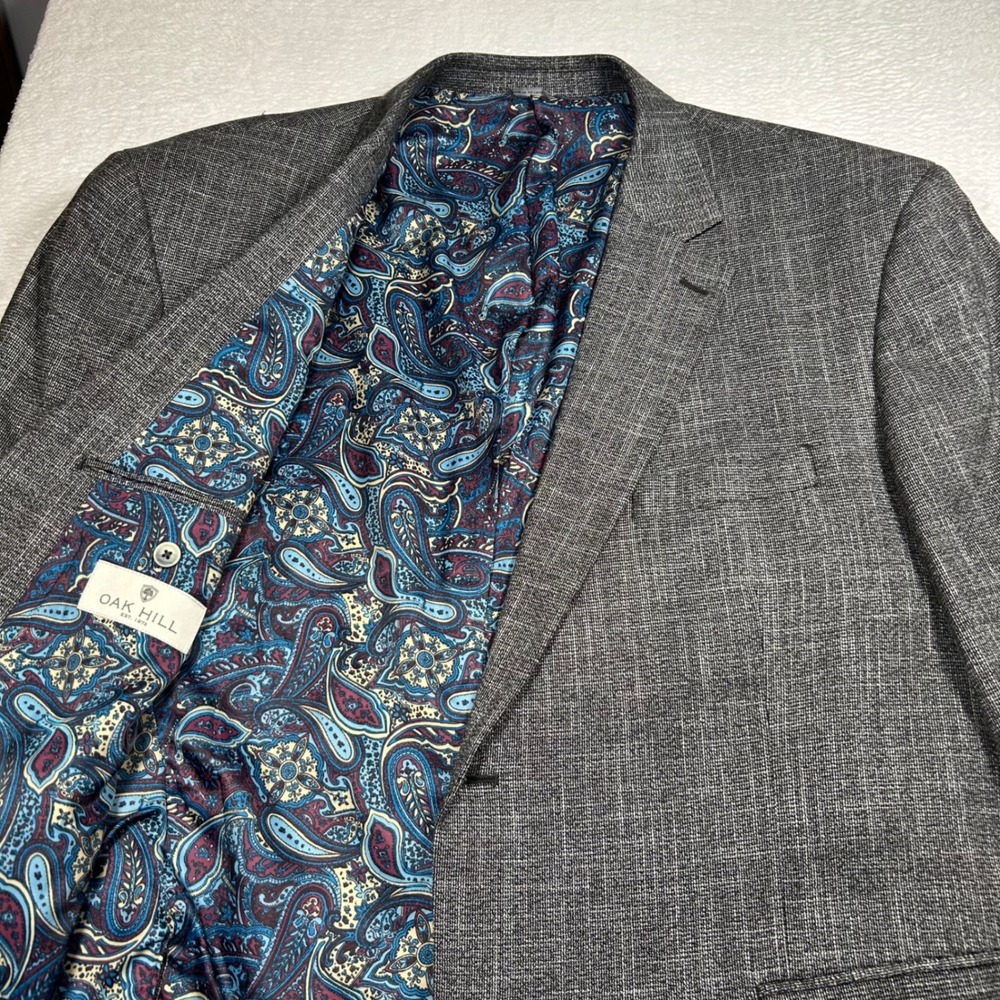 Oak Hill DXL Sport Coat Blazer Mens 2XL 50/52 Gray Paisley Lining Stretch Suit